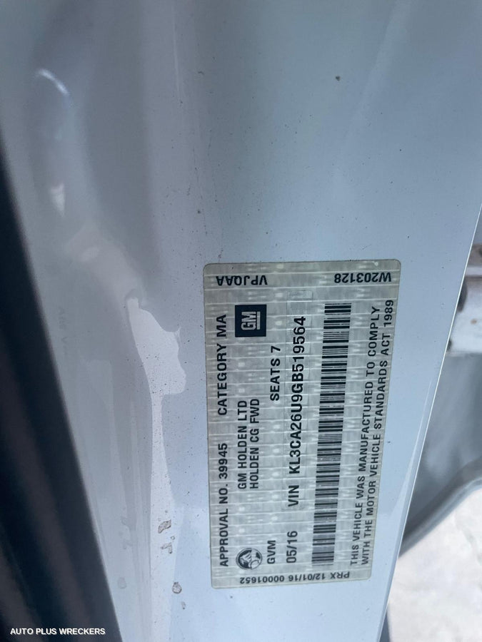 2016 Holden Captiva Right Rear Wnd Reg Motor