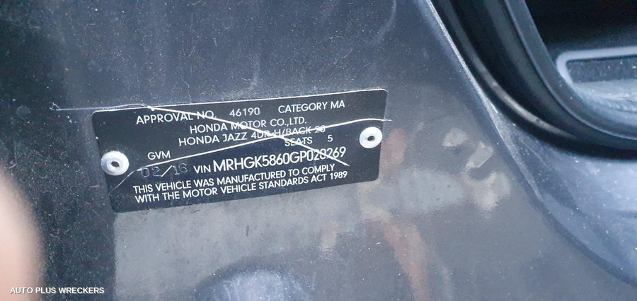 2016 Honda Jazz Right Front Door Window