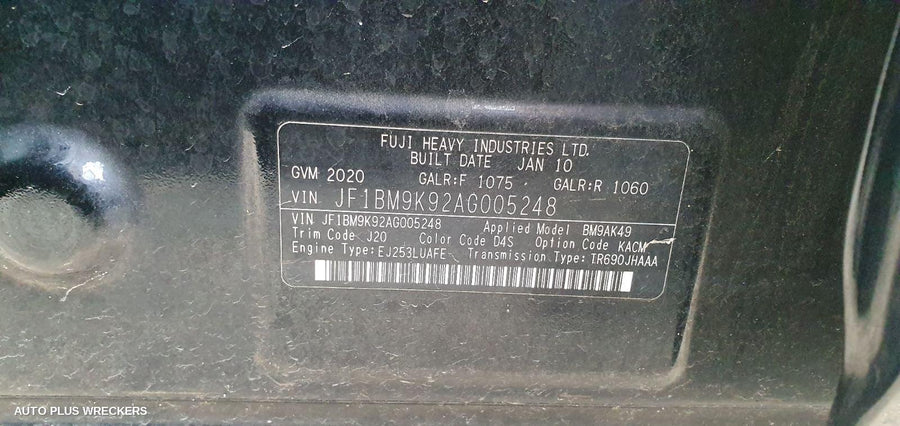 2010 Subaru Liberty Right Rear Door Sliding