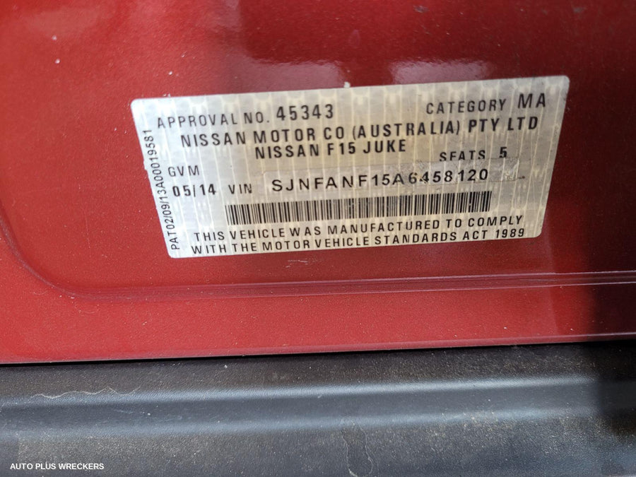 2014 Nissan Juke Right Rear Door Sliding