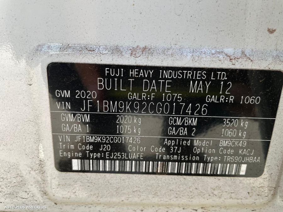 2012 Subaru Liberty Left Headlamp