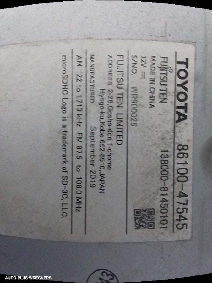 2015-2021 Toyota Prius Radio Cd Dvd Sat Tv
