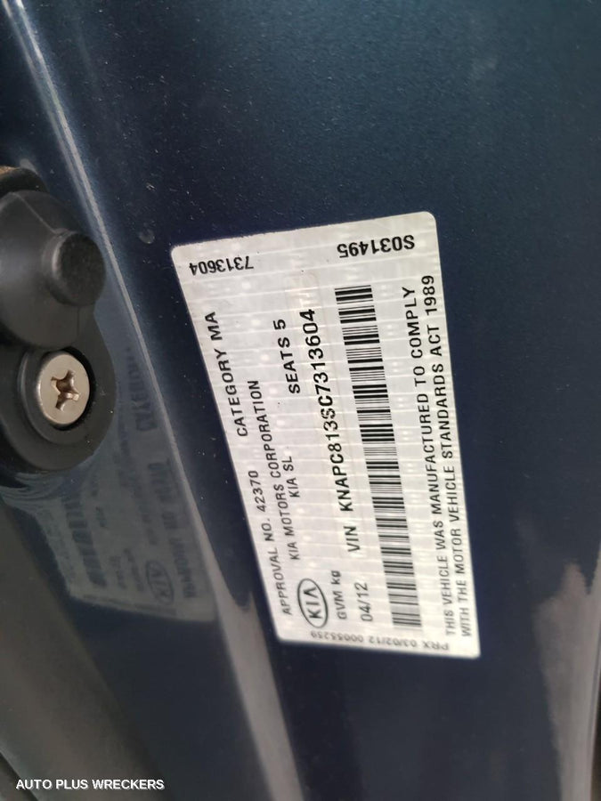 2012 Kia Sportage Right Rear Door Window