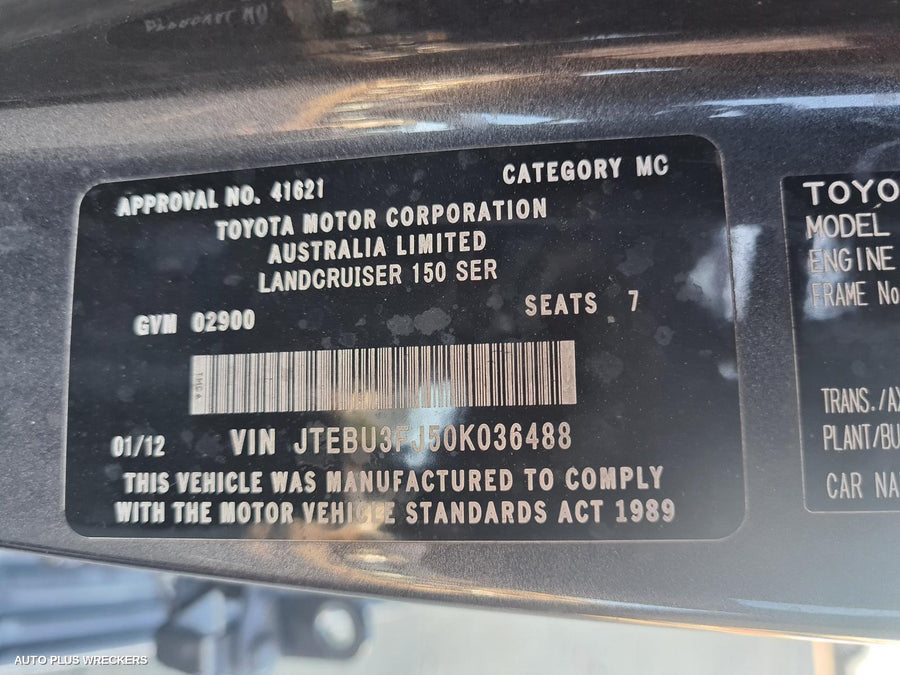 2009-2023 Toyota Prado Right Rear 1 4 Door Glass