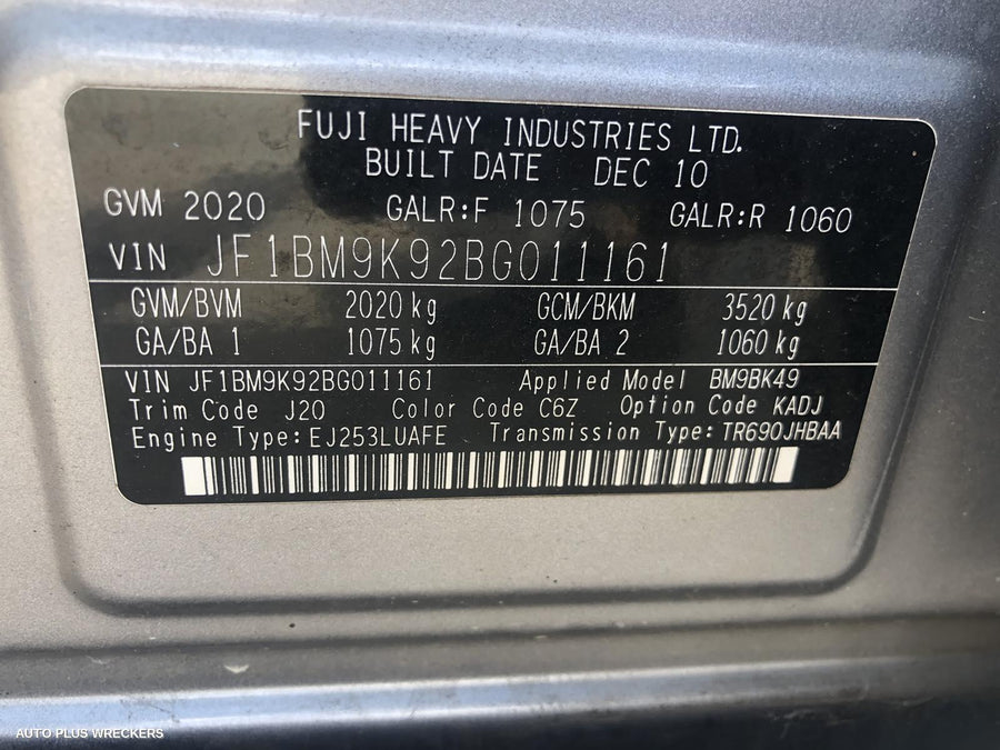 2011 Subaru Liberty Sunvisor