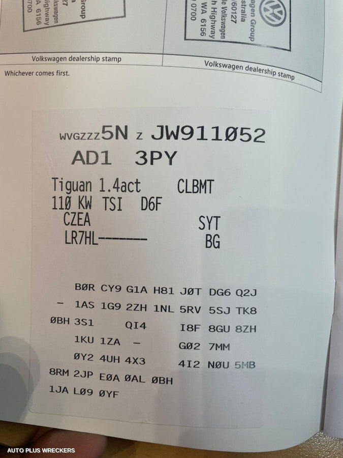 2018 Volkswagen Tiguan F Bar Reinforc Brack