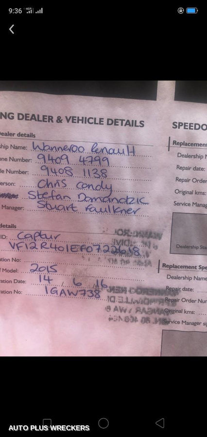 2016 Renault Captur Left Taillight