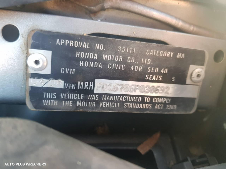 2006 Honda Civic Left Front Window Reg Motor