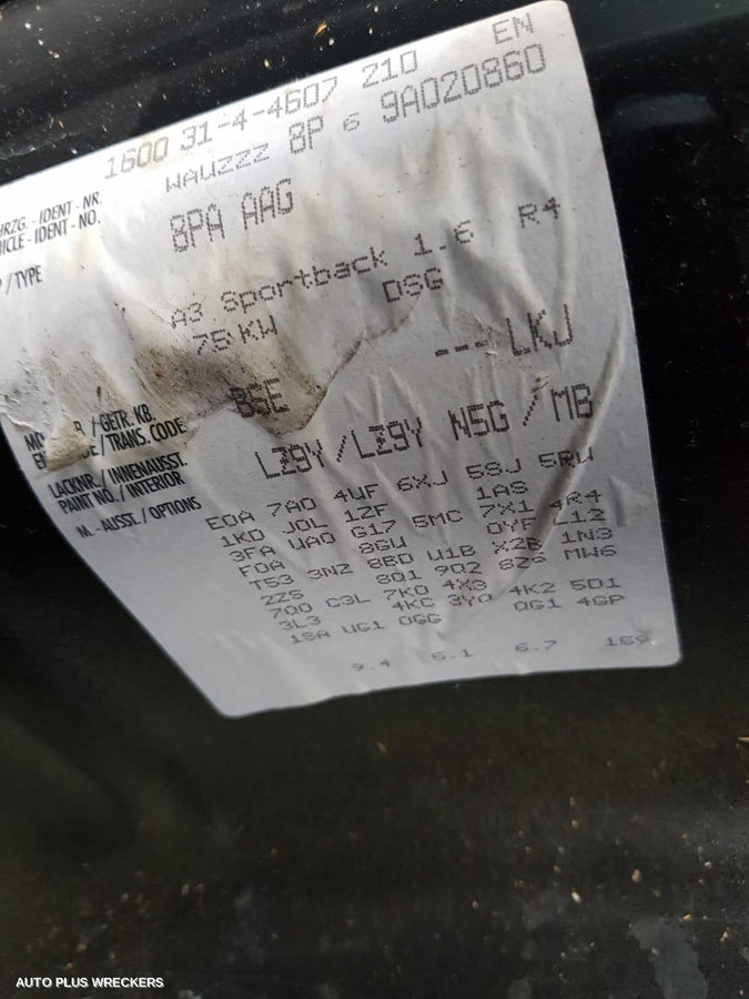 2008 Audi A3 Left Front Window Reg Motor