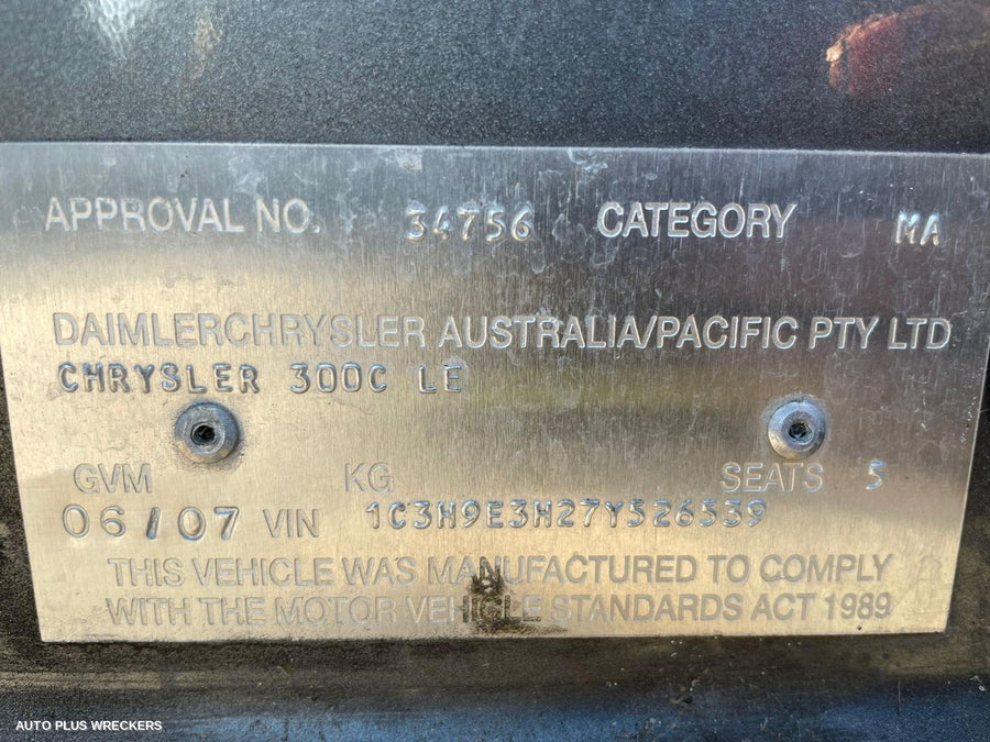 2007 Chrysler 300c Right Rear Wnd Reg Motor