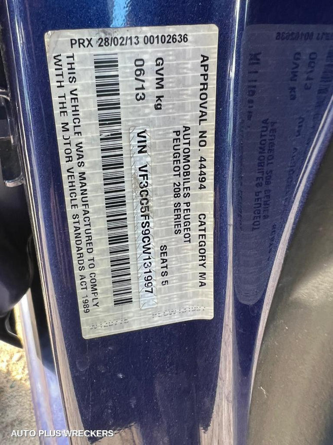 2013 Peugeot 208 Bootlid Tailgate