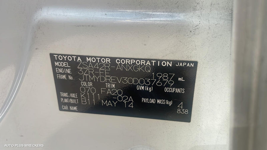 2014 Toyota Rav4 Right Rear Wnd Reg Motor