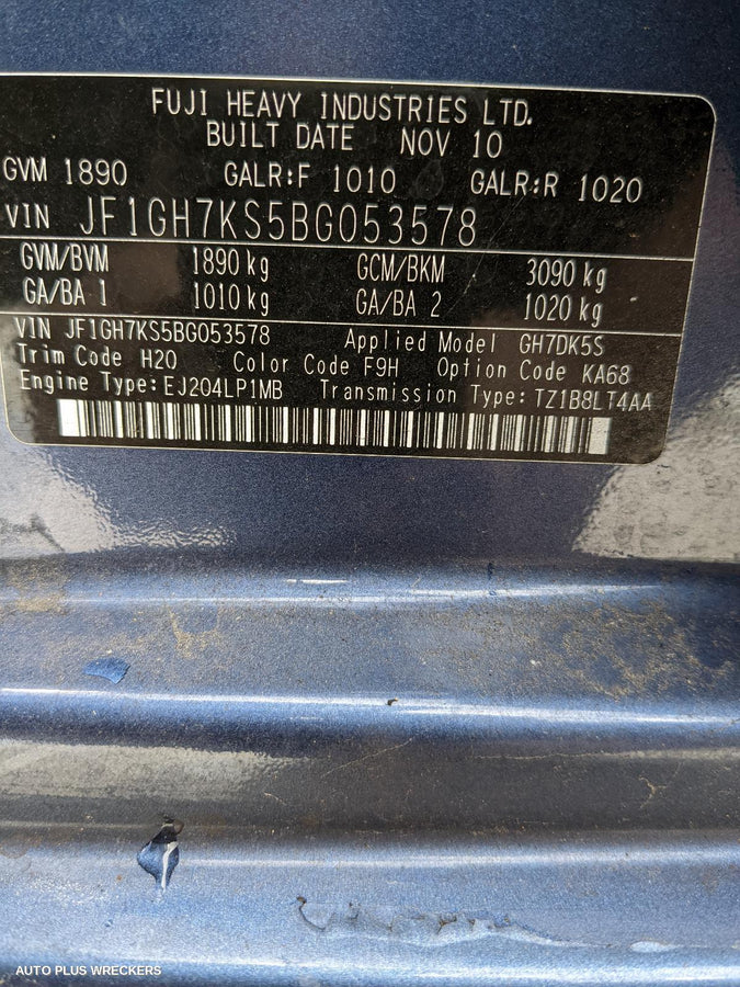 2011 Subaru Impreza Door Boot Gate Lock