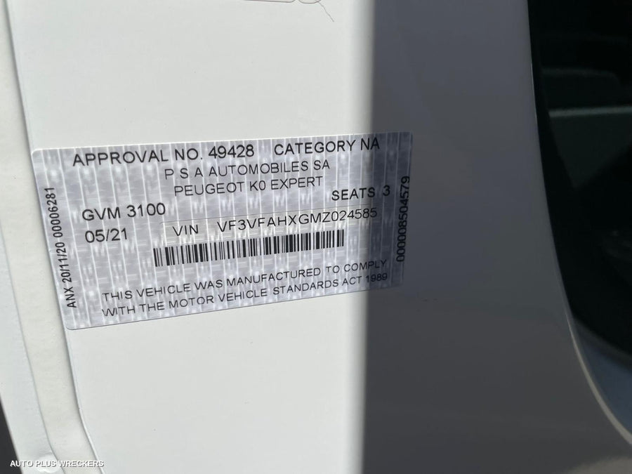 2021 Peugeot Expert Right Rear Door Sliding