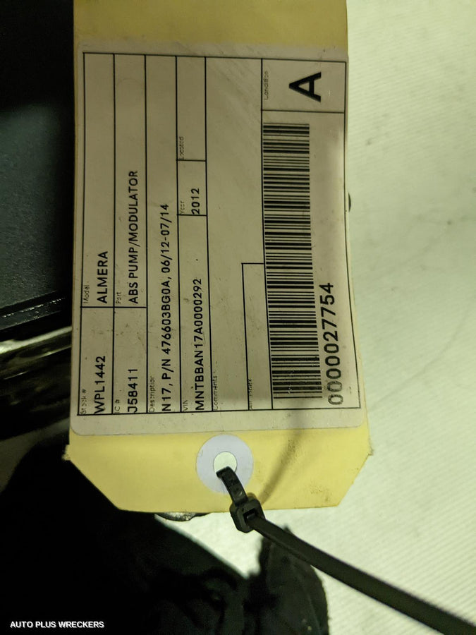 2012 Nissan Almera Abs Pump Modulator