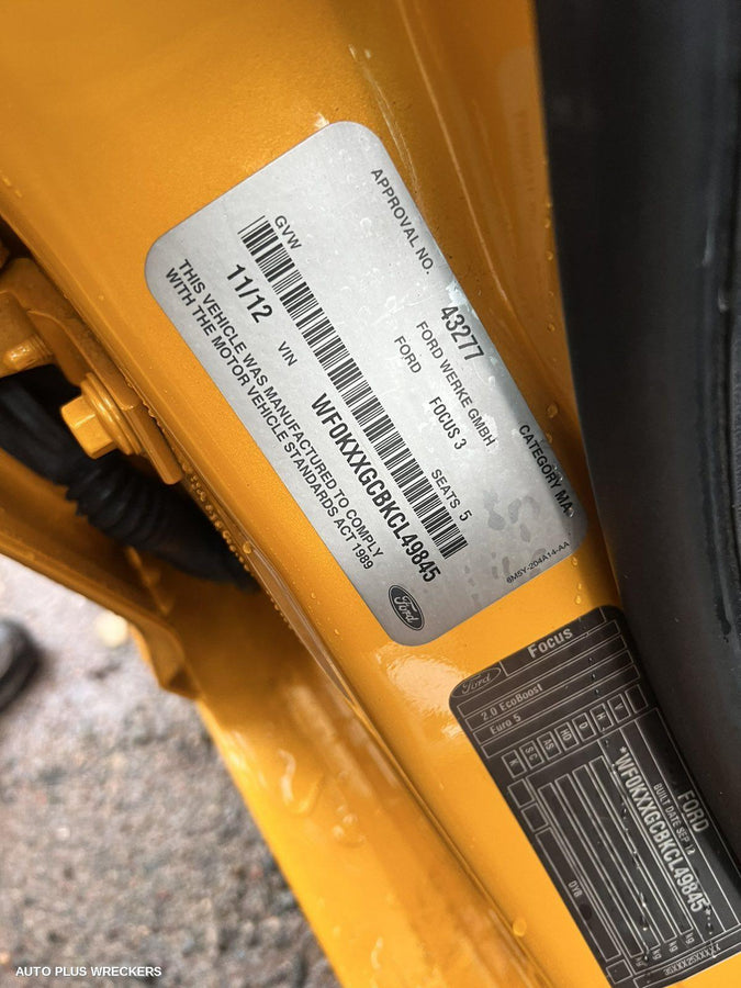 2012 Ford Focus Right Rear Door Sliding