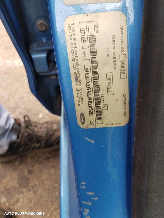 2009 Ford Fiesta Left Rear Door Sliding