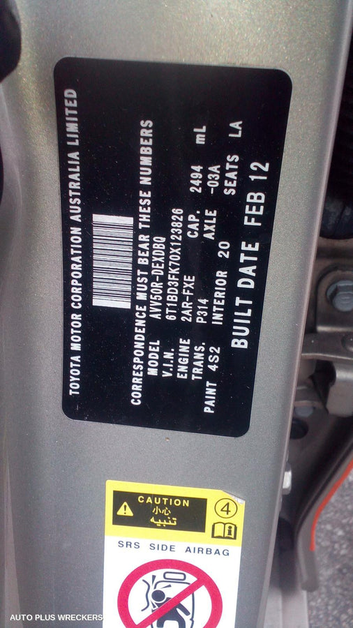 2012 TOYOTA CAMRY PWR DR WIND SWITCH