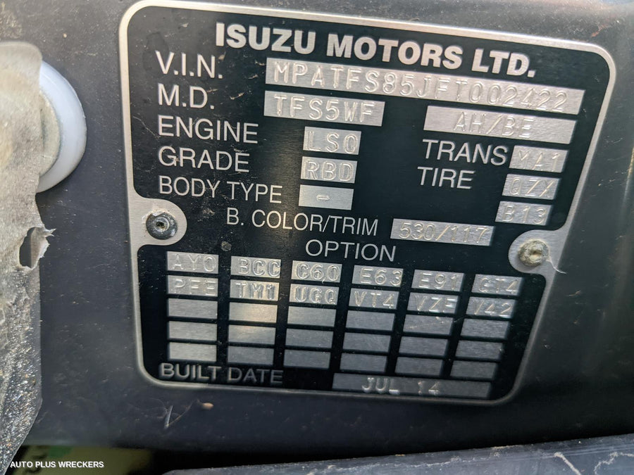 2014 Isuzu Dmax Alternator