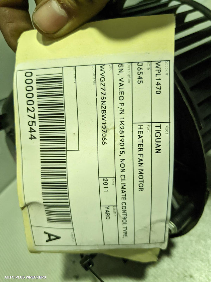 2008-2016 Volkswagen Tiguan Heater Fan Motor