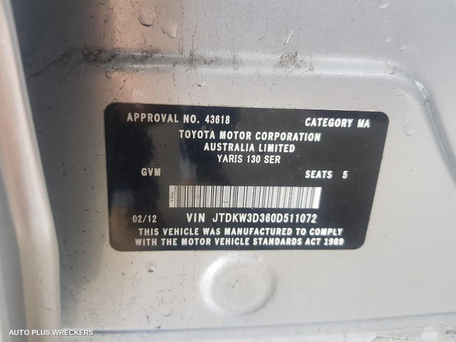 2012 Toyota Yaris Right Rear Wnd Reg Motor