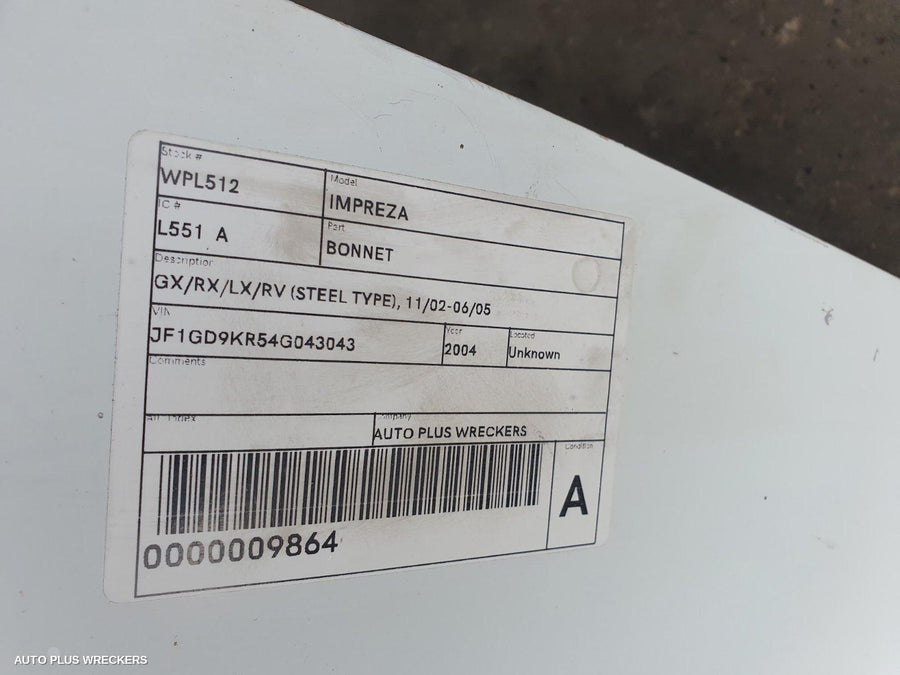 2004 Subaru Impreza Bonnet