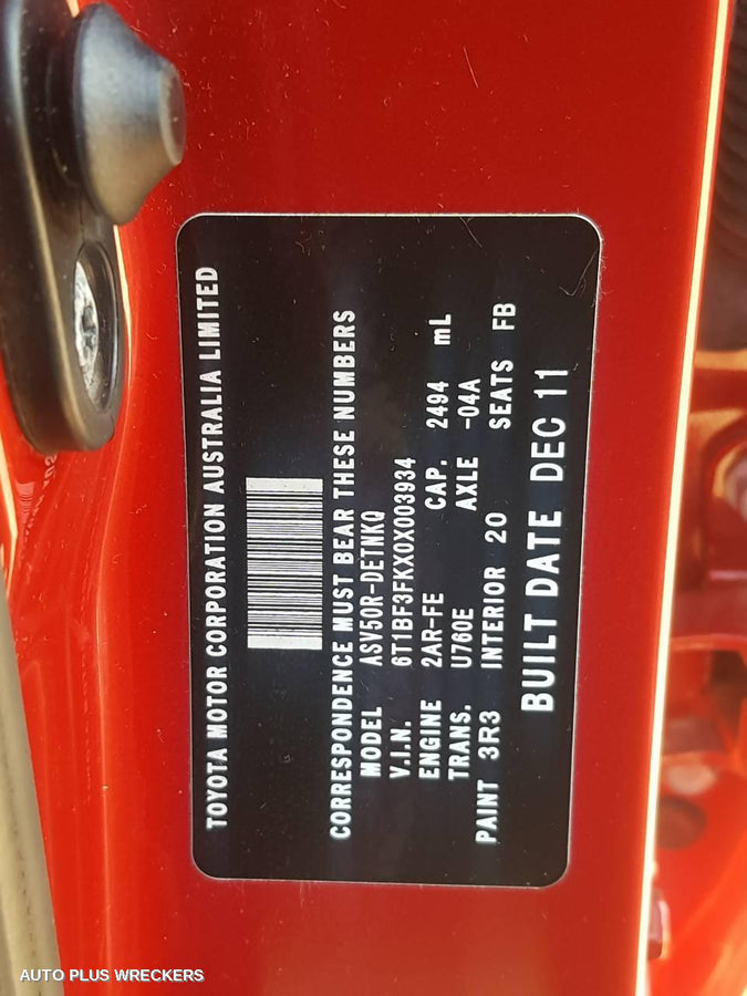 2011 Toyota Camry Left Front Window Reg Motor